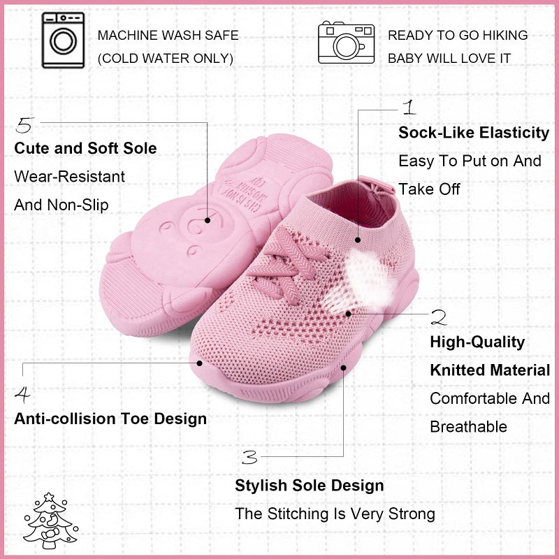 Charrost Unisex Kids Toddler Shoe, Pink, 5-9 Toddler, Casual, Breathable Mesh, Bear Embroidery, Slip-On, Waterproof, Flat Heel, Athletic Sneakers - Image 2